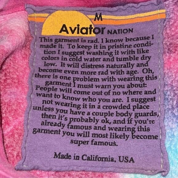 New Aviator Nation HAND DYED LIGHT WEIGHT CREW SWEATSHIRT Pink/Turquoise Medium - Picture 10 of 14